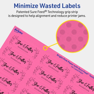 Avery Laser/Inkjet Rectangle Multipurpose Labels, 0.75" x 2.25", Bright Pink, 1200/Pack (94216)