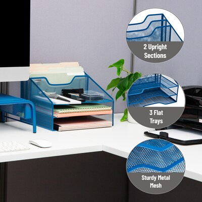 Mind Reader Metal Desktop Organizer Vertical File Holder Paper Letter Tray, Turquoise (MESHBOX5-TUR)