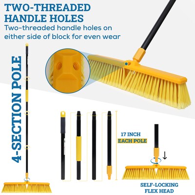 BISON LIFE Outdoor 18" Polypropylene Bristle Flagged Push Broom, Yellow/Black (BPHD-EXHPB-BKY-18-1)