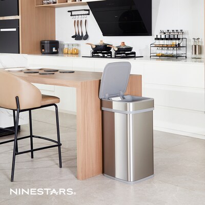 NineStars Stainless Steel Indoor UV Odor Neutralizing Automatic Sensor Trasn Can, 13.2 Gallons, Silver (ONT-50-82SL)