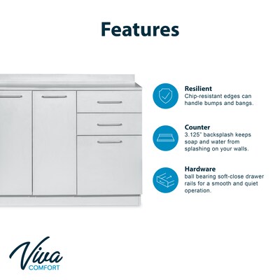 Viva Comfort 36.75"H x 42"W Exam Room Medical Cabinet, 3-Doors, 3-Drawers, Gray (ADIME902-BASE-42-NS-GRY-MK)