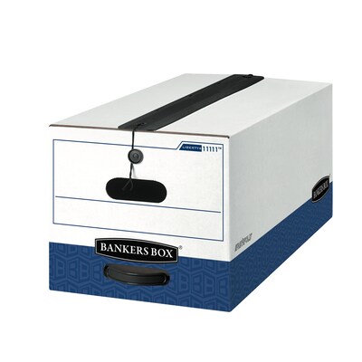 Bankers Box Liberty Plus Heavy-Duty FastFold File Storage Boxes, String & Button, Letter Size, White/Blue, 12/Carton (11111)