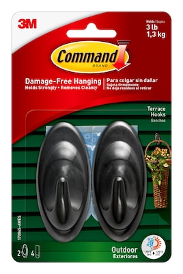 Command Outdoor Medium Terrace Hooks, Slate, 2 Hooks (17086S-AWES)