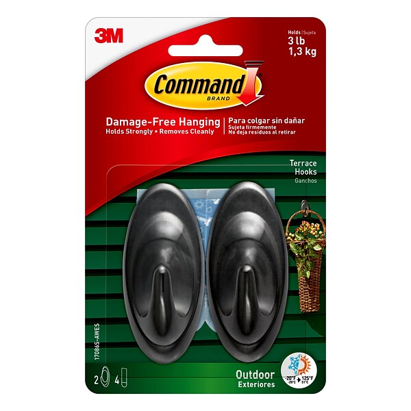 Command™ Outdoor Medium Terrace Hooks, Slate, 2 Hooks (17086S-AWES)