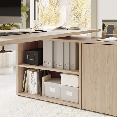 Bush Business Furniture Stratus 72"W Electric Adjustable Standing Desk with Storage, Natural Elm (SUT020NE)