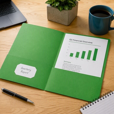 Staples Smooth 2-Pocket Paper Folders, Letter Size Project Folders for Office, School & Organization, Green, 25-Pack