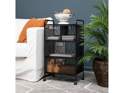 Mind Reader 4-Drawer Mobile Utility Cart with Wheels, Metal, Black (4DRMESH-BLK)