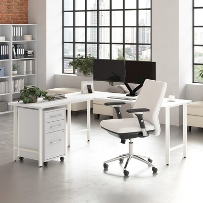 Bush Business Furniture Hustle 72W L Shaped Computer Desk with 3 Drawer Mobile File Cabinet, White