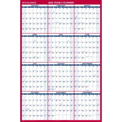 2026 AT-A-GLANCE 48" x 32" Yearly Dry Erase Wall Calendar, Reversible, White/Red (PM326-28-26)