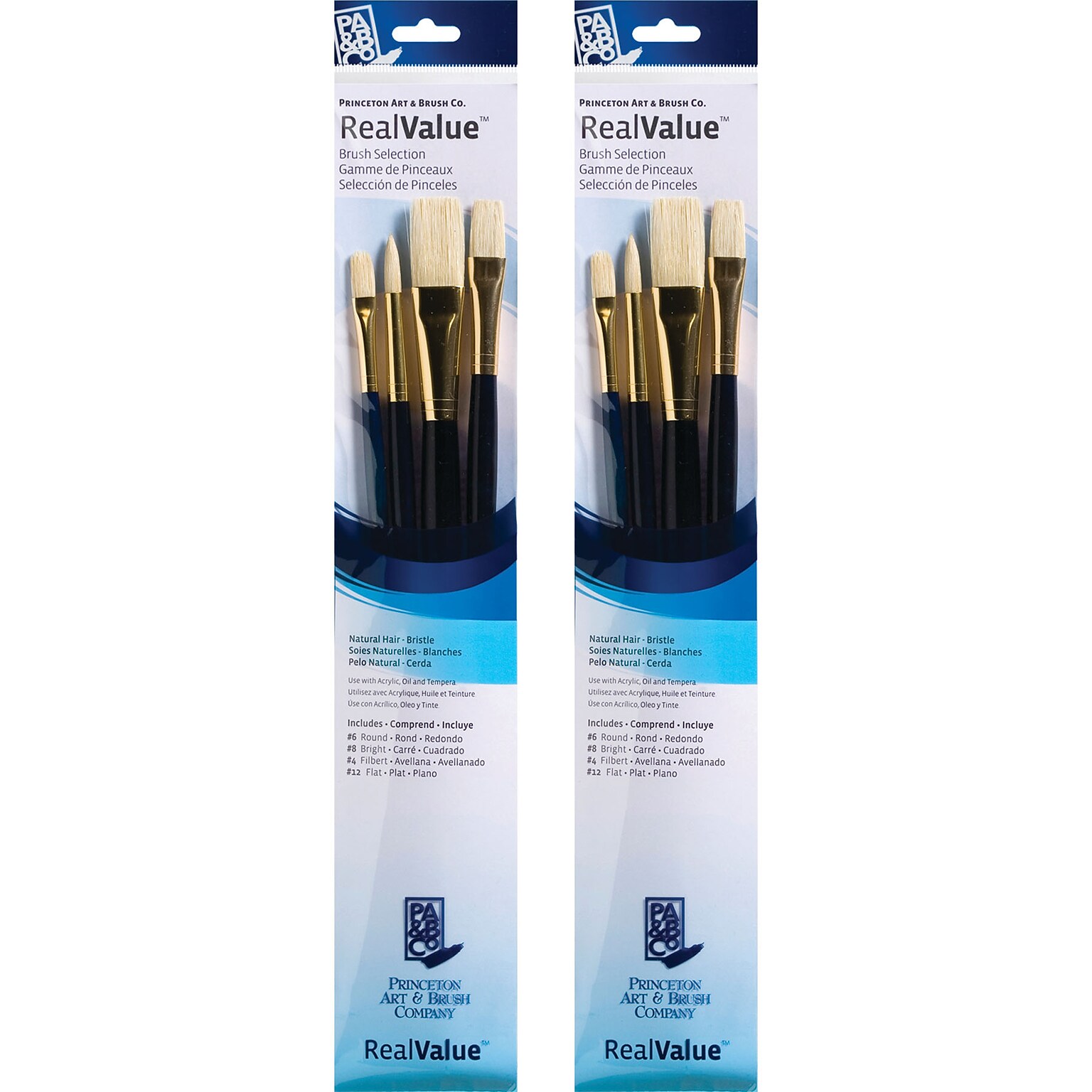 Princeton RealValue Mixed Media Natural Variety Brush Set, Dark Blue, 4 Per Set, 2 Sets (PBXPR9131-2)