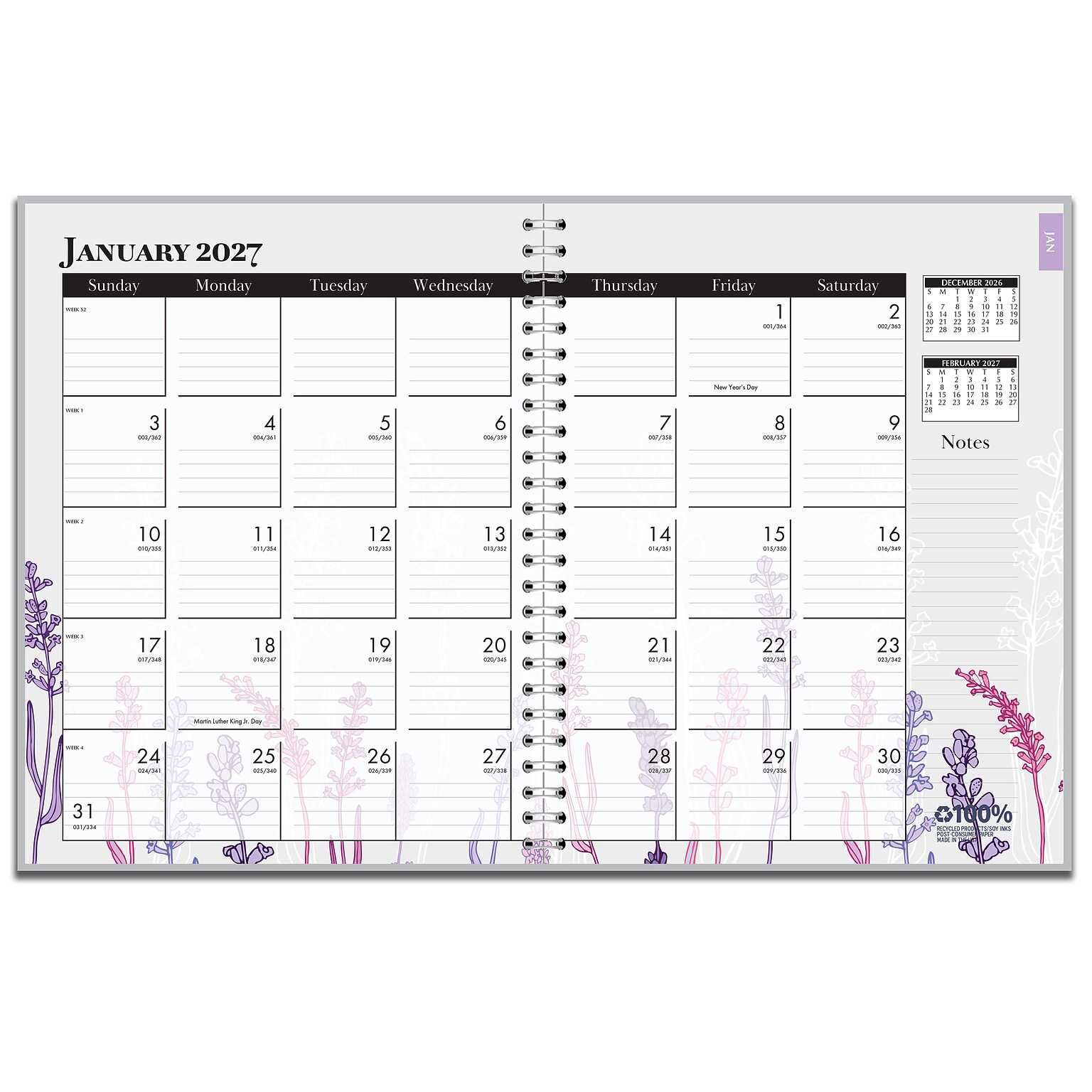 2027 House of Doolittle Wildflower 8.5 x 11 Weekly & Monthly Standard Planner, Faux Leather Cover (28774-27)