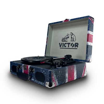 Victor Metro Plus Bluetooth Suitcase Turntable 3-Speed Vinyl Record Player with Speakers, Union Jack (VSRP-850B-UK)
