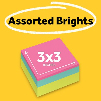 Post-it Cube Sticky Notes, 3" x 3", Assorted Brights, 400 Sheets/Cube (2027-BRT)