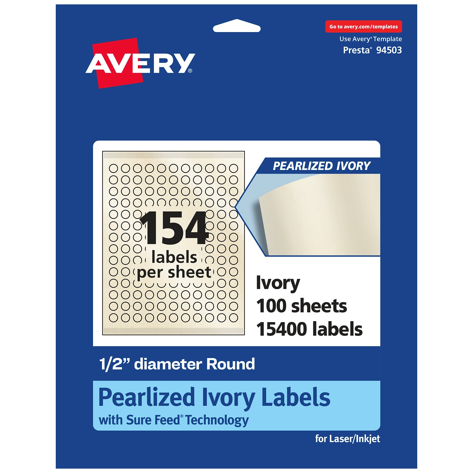Avery Pearlized Ivory Circle Multipurpose Labels, .5 Dia., Ivory, 15400/Box (94503)