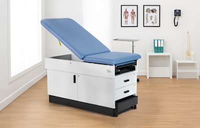 Viva Comfort Slimline Exam Table Base with Leg Rest, Step Stool and Drawers, 420 lbs. Capacity, Blue (ADI996-FBASE-M2-BLU)