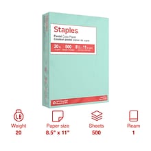 Staples Pastel Colored Copy Paper, 8 1/2 x 11, Turquoise, 500/Ream (14784)