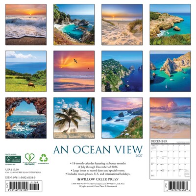 2027 Willow Creek Ocean View 12 x 12 Monthly Wall Calendar, Assorted Colors (61589)