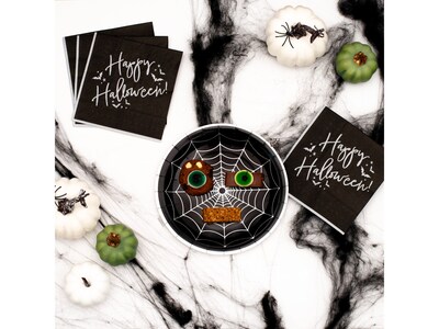 Pukka Party Spider Halloween Paper Plates, Black, 8/Pack (PTY558)