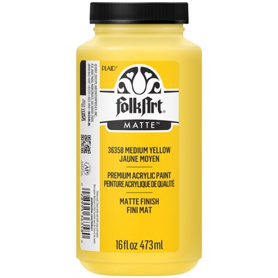FolkArt Acrylic Paint Matte, 16oz., Medium Yellow, 2/Pack (FLK36358-2)