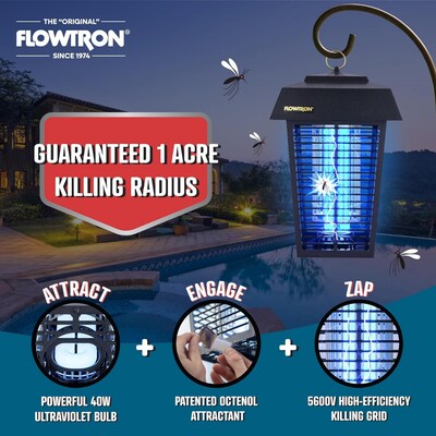 Flowtron Eletric Bug Zapper, 1 Acre of Coverage, 40W Bulb & 5600V Instant Killing Grid (FLWBK40D)