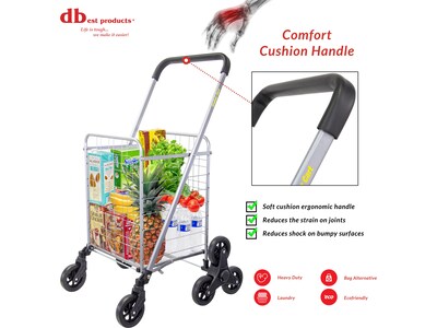 Dbest Stair Climber Cruiser Steel Mobile Folding Utility Cart with Front Swivel Wheels, Silver (01-897)