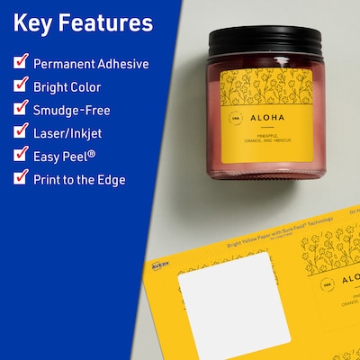 Avery Hemp Square Laser/Inkjet Multipurpose Labels, 1-1/2 x 1-1/2, Off-White (1600/Box)