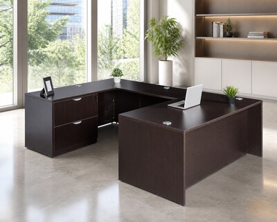 Boss Office Products 66" U-Shaped Desk with Lateral File, Mocha (GROUPA18-MOC)