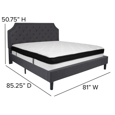 Flash Furniture Brighton Tufted Upholstered Platform Bed in Dark Gray Fabric with Memory Foam Mattress, King (SLBMF16)