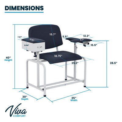 Viva Comfort Wide Adjustable Bariatric Padded Phlebotomy Blood Drawing Chair, 500 lbs. Capacity, Black (ADI997-01D-BLK-HD-MK)