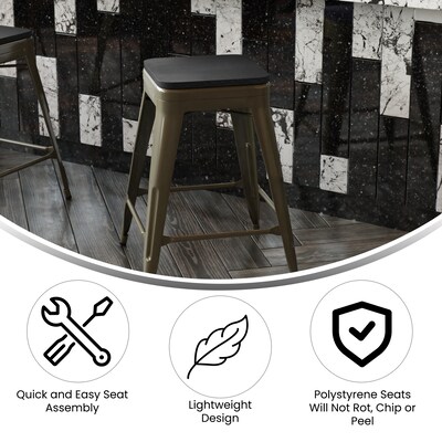 Flash Furniture Cierra Industrial Metal Counter Height Stools without Back, Gunmetal/Black, 4-Pieces/Pack (4ET32024GNRPL2B)