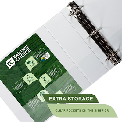 Samsill Earth's Choice Plant-Based Durable 3" View Binders, D-Ring, Made in USA, White (16987)