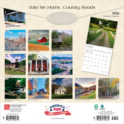 2026 BrownTrout Take Me Home Country Roads West Virginia Places 12 x 12 Monthly Wall Calendar (9798330705764)