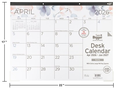 2026-2027 PlanAhead See It Bigger 22" x 17" Academic Monthly Desk Pad Calendar, Floral (90128)