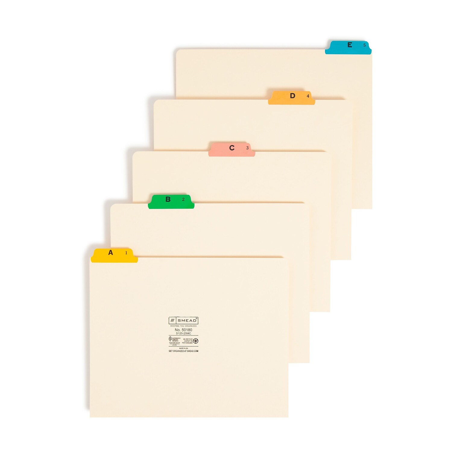 Smead Multicolored Poly Guides, 1/5-Cut Tab (A-Z), Letter Size, Manila, 25/Set (50180)