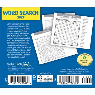 2027 BrownTrout Word Search 6 x 5 Daily Day-to-Day Calendar, Assorted Colors (9781645917663)