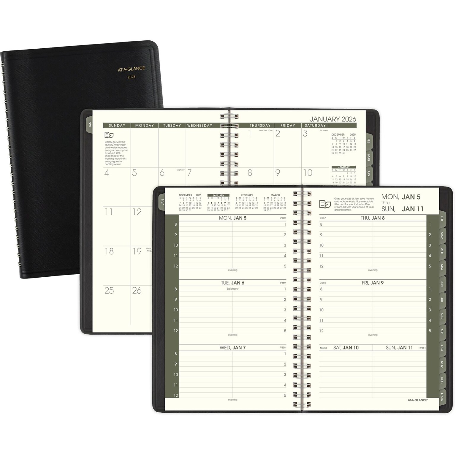 2026 AT-A-GLANCE Recycled 5 x 8 Weekly & Monthly Appointment Book Planner, Faux Leather Cover, Black (70-100G-05-26)