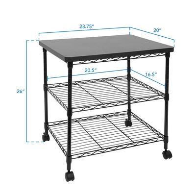 Mount-It! 3-Shelf Steel/Laminate Large Printer Cart with Wheels, Black (MI-7856)