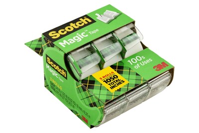 Scotch Magic Invisible Tape with Refillable Dispenser, 3/4" x 8.33 yds., 3/Pack (3105)