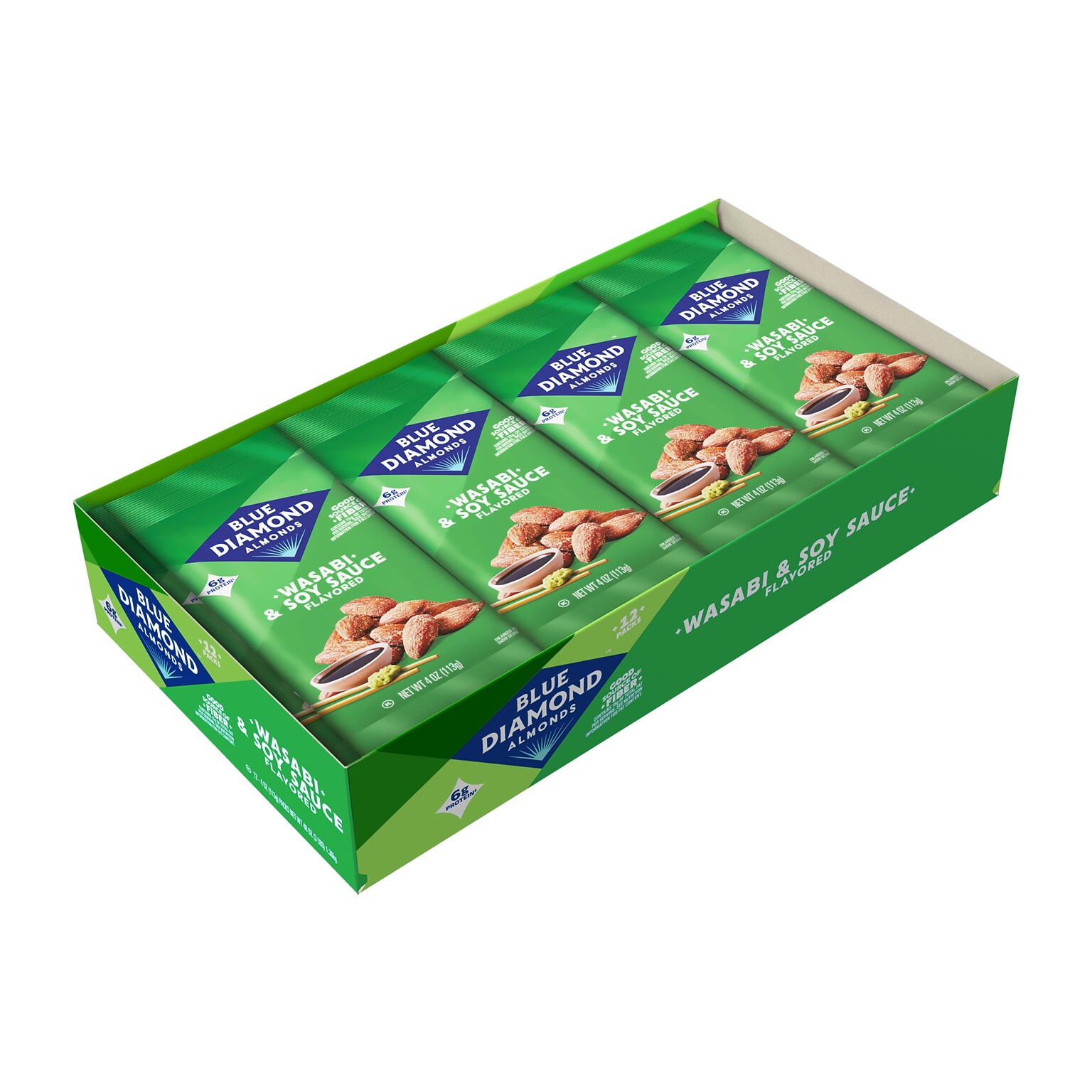 Blue Diamond Wasabi & Soy Sauce Almonds, 4 oz., 12 Bags/Pack (BLU09931)