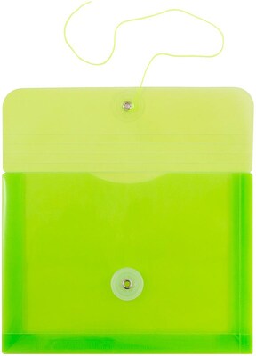 JAM Paper Premium Plastic Filing Envelope with Button & String Closure, Lime Green, 3/Pack (920B1LIX3)