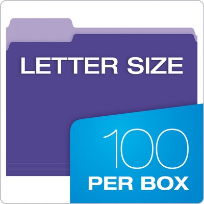Pendaflex Recycled File Folder, 1-Tab, Assorted, Letter Size, Violet, 100/Box (4210 1/3 VIO)