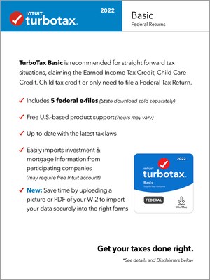 TurboTax Basic 2022 for 1 User, Windows/Mac, Download (5101346)