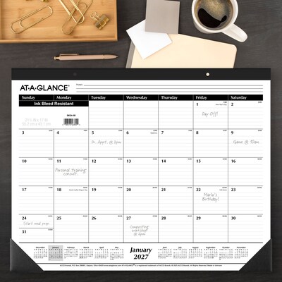 2027 AT-A-GLANCE 21.75 x 17 Monthly Desk Pad Calendar, White/Black (SK24-00-27)