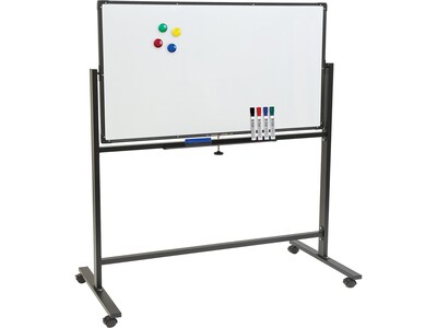 Excello Global Products Double Sided Magnetic Steel Mobile Dry-Erase Whiteboard, Aluminum Frame, 4