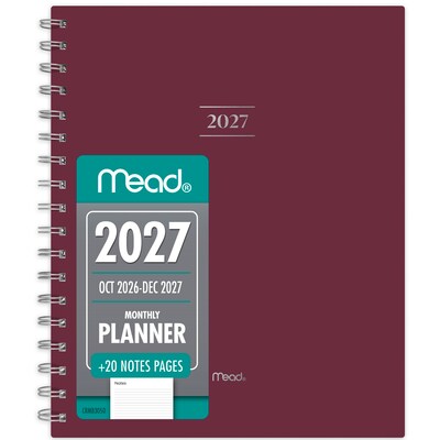 2027 Mead Essentials 7 x 8.75 Calendar Year Monthly Planner, Plastic Cover, Burgundy (CRM8305027)
