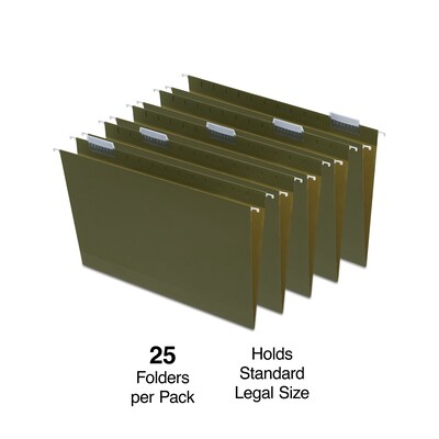 Quill Brand® Reinforced 5-Tab Box Bottom Hanging File Folders, 3" Expansion, Legal Size, Dark Green, 25/Box (730056)