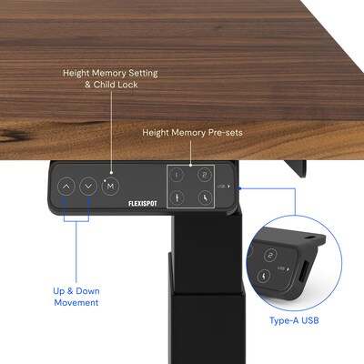 FlexiSpot E7 Commercial 48''W Electric Rectangular Adjustable Standing Desk, Black Walnut/Black (E7BCOM4824-BW)