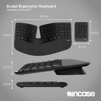 Incase Sculpt Ergonomic Designed by Microsoft Wireless Keyboard, Black (5KV-00001)