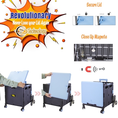 Dbest Stair Climber Quik Cart Swing Lid Four Swivel Wheeled Rolling Crate Teacher Utility, Sky Blue (01-954)