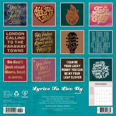 2026 Willow Creek Lyrics to Live By 12 x 12 Monthly Wall Calendar (55946)